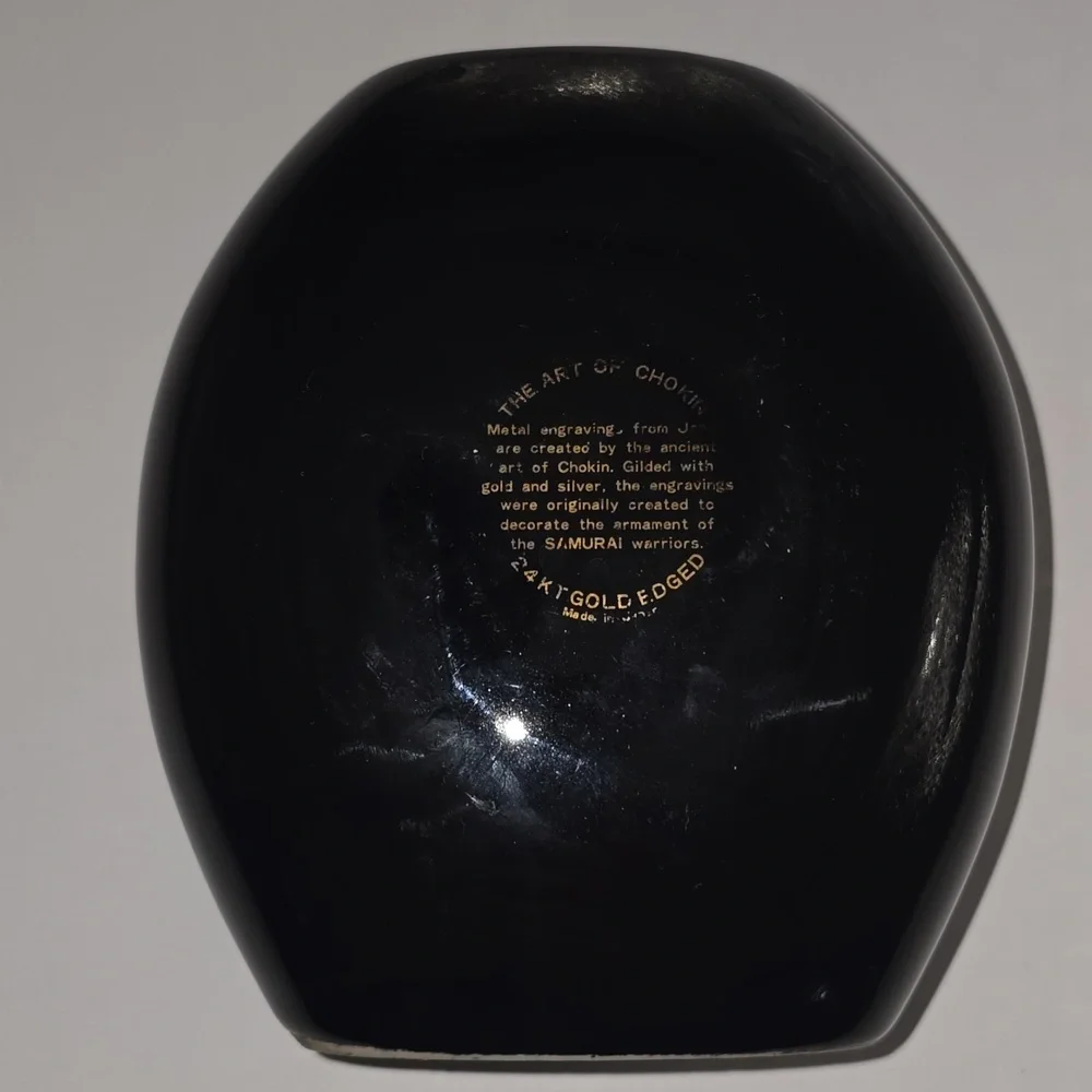The Art Of Chokin 24k Gold Edged Black Vase With Peacock Design Made In Japan